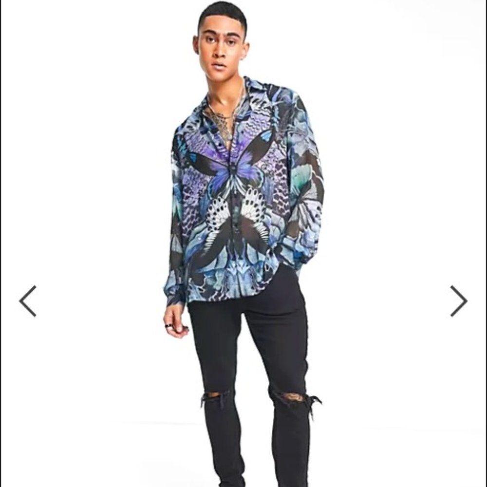 ASOS DESIGN relaxed sheer shirt in butterfly print